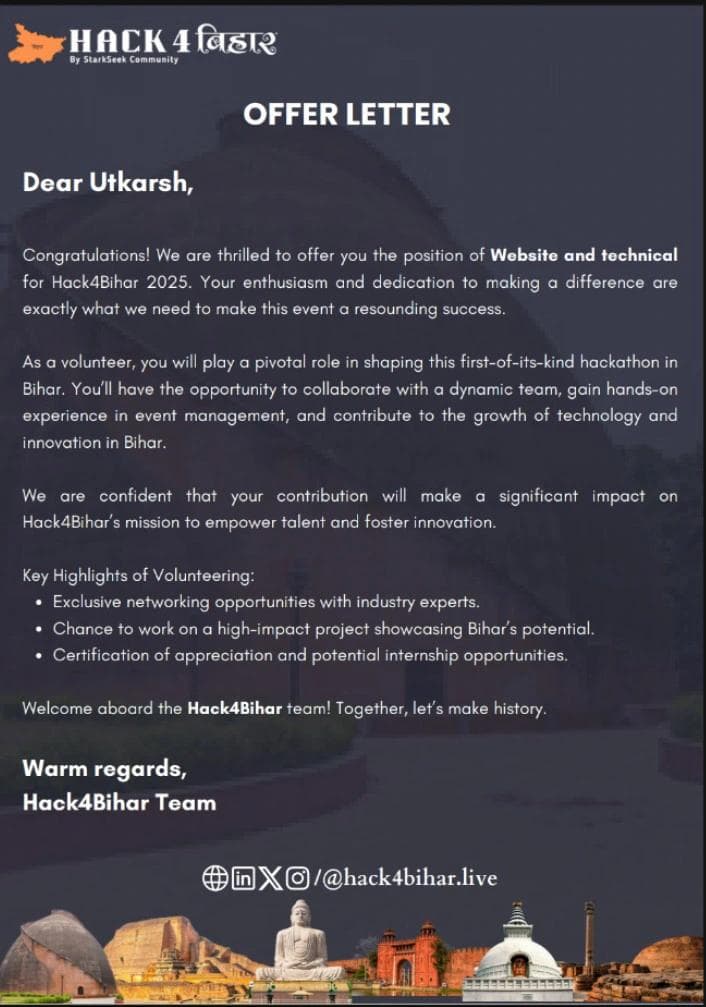 Hack4Bihar Internship Offer